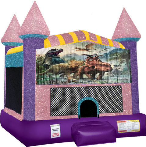 Dinosaurs 3 Inflatable bounce house with Basketball Goal Pink