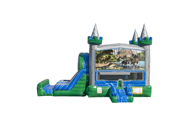 Dinosaurs 4 Emerald combo Double Lane Wet/Dry with Bounce House