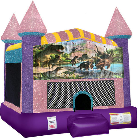 Dinosaurs 4 Inflatable bounce house with Basketball Goal Pink