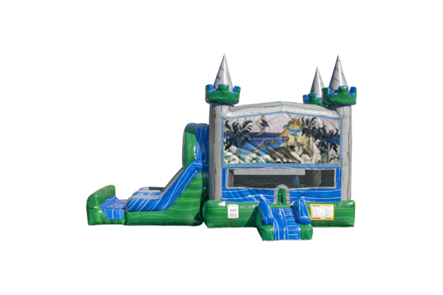 Dinosaurs Emerald combo Double Lane Wet/Dry with Bounce House