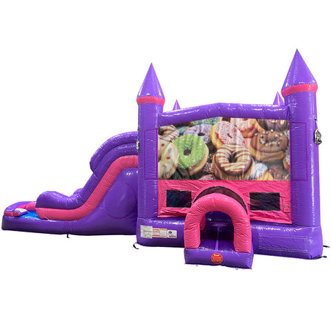 Donuts Dream Double Lane Wet/Dry Slide with Bounce House