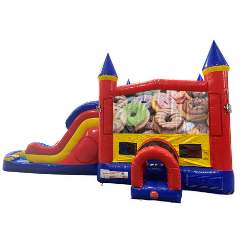 Donuts Double Lane Water Slide with Bounce House