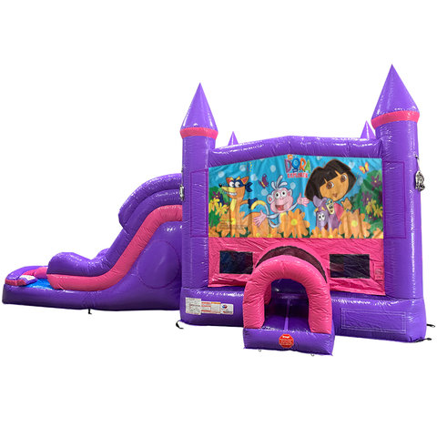 Dora Dream Double Lane Wet/Dry Slide with Bounce House