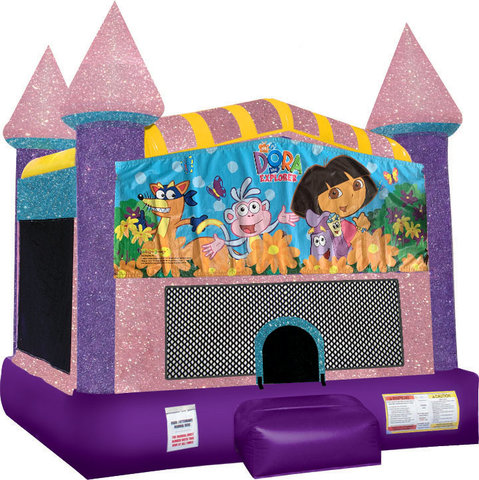 Dora the Explorer Inflatable bounce house with Basketball Goal Pink 