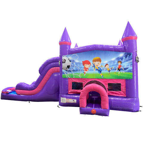 Soccer Dream Double Lane Wet/Dry Slide with Bounce House