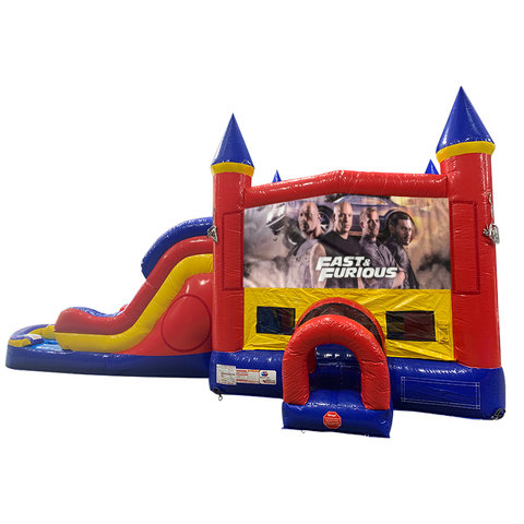 Fast and Furious Double Lane Dry Slide with Bounce House
