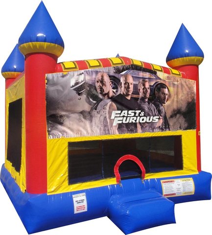 Fast and Furious Inflatable bounce house with Basketball Goal