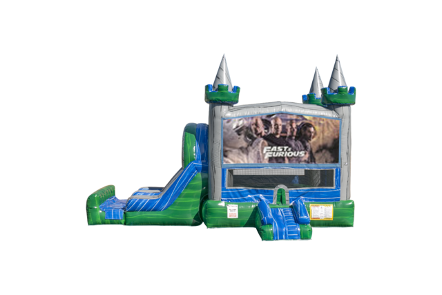 Fast and Furious Emerald combo Double Lane Wet/Dry with Bounce House