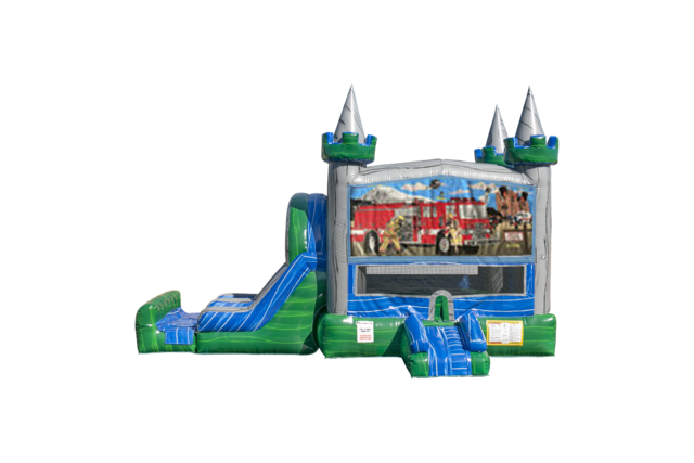 Firemen Emerald combo Double Lane Wet/Dry with Bounce House
