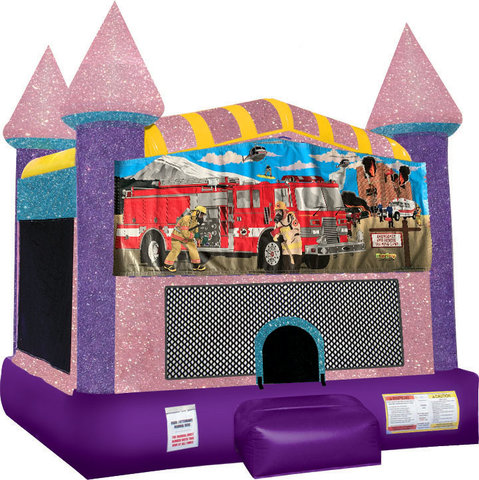 Firemen Inflatable bounce house with Basketball Goal Pink
