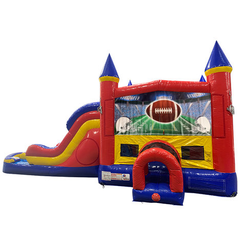Football Double Lane Water Slide with Bounce House