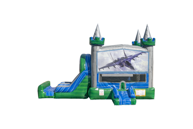 Fighter Jets Emerald combo Double Lane Wet/Dry with Bounce House
