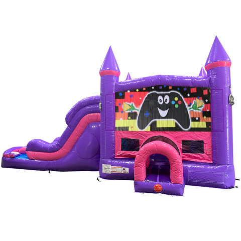Game Controller Dream Double Lane Wet/Dry  Slide with Bounce House