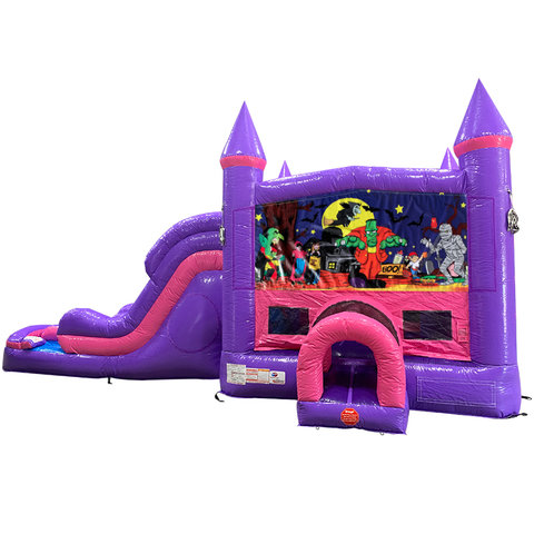Halloween Dream Double Lane Wet/Dry Slide with Bounce House