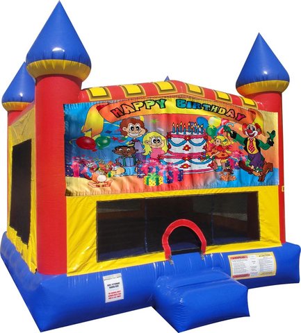 Happy Birthday Kids Inflatable bounce house with Basketball Goal