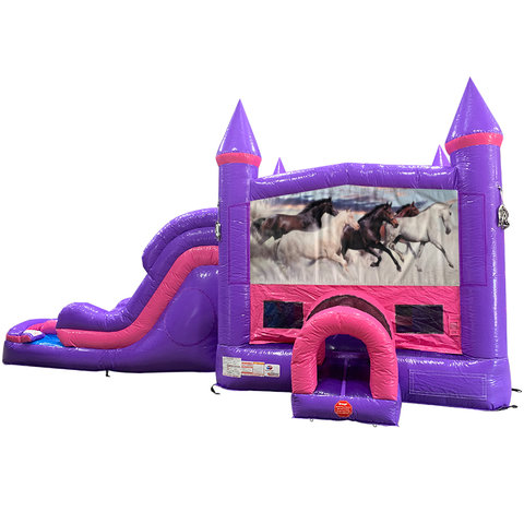 Horses Dream Double Lane Wet/Dry Slide with Bounce House Combo