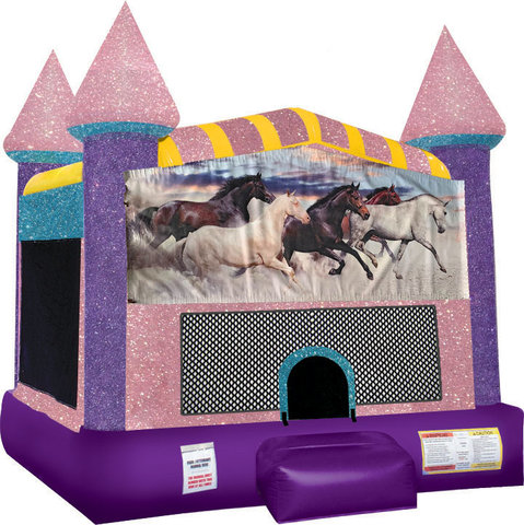 Horses Bounce house with Basketball Goal (Pink)