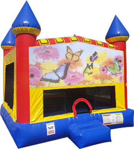 Butterflies Inflatable Bounce house with Basketball Goal