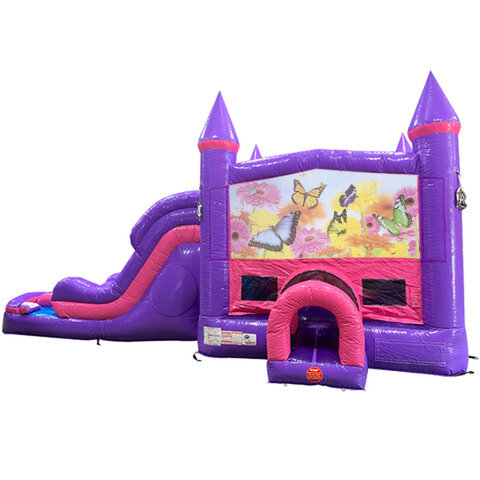 Butterflies Dream Double Lane Wet/Dry Slide with Bounce House