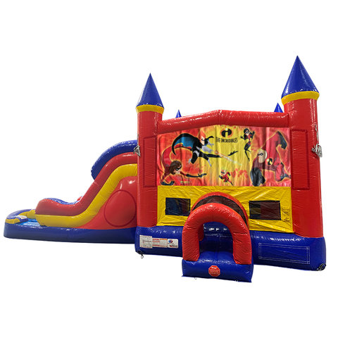 Incredibles Double Lane Dry Slide with Bounce House