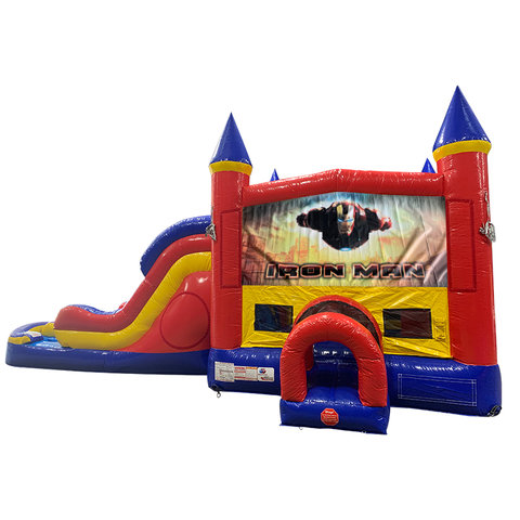 Iron Man Double Lane Dry Slide with Bounce House