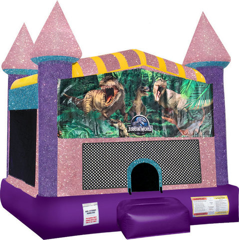 Jurassic Park Inflatable Bounce house with Basketball Goal Pink