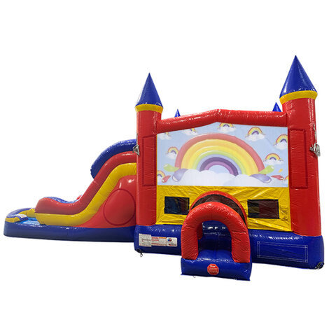 Rainbows Double Lane Dry Slide with Bounce House