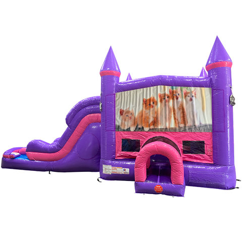 Kitty Cats Dream Double Lane Wet/Dry Slide with Bounce House