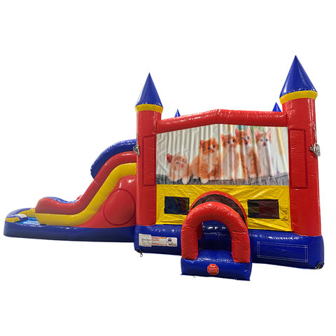 Kitty Cats Double Lane Dry Slide with Bounce House