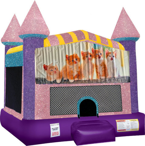 Kitty Cats Inflatable Bounce house with Basketball Goal Pink