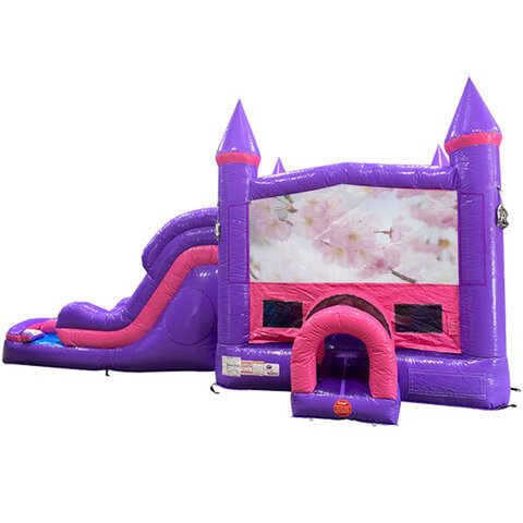 Flowers Dream Double Lane Wet/Dry Slide with Bounce House