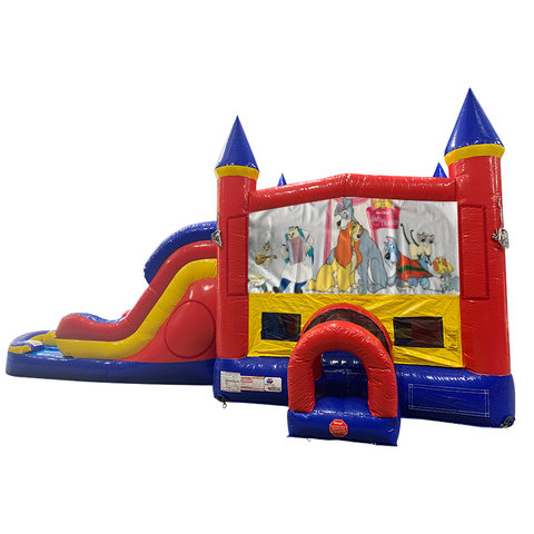 Lady and the Tramp Double Lane Dry Slide with Bounce House