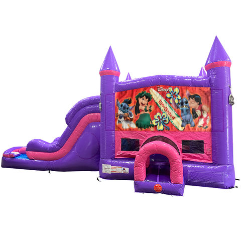 Lilo and Stitch Dream Double Lane Wet/Dry Slide with Bounce House