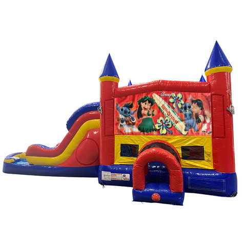 Lilo and Stitch Double Lane Dry Slide with Bounce House