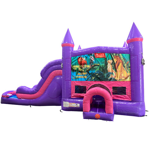 Lion King Dream Double Lane Wet/Dry Slide with Bounce House