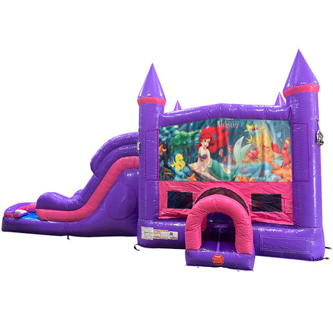 Little Mermaid Dream Double Lane Wet/Dry Slide with Bounce House