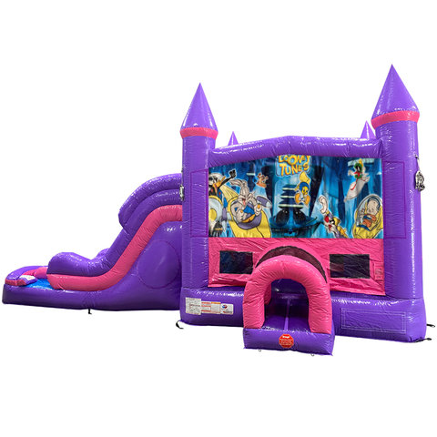 Looney Tunes Dream Double Lane Wet/Dry  Slide with Bounce House