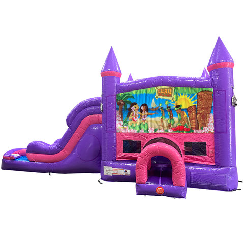 Luau Dream Double Lane Wet/Dry Slide with Bounce House