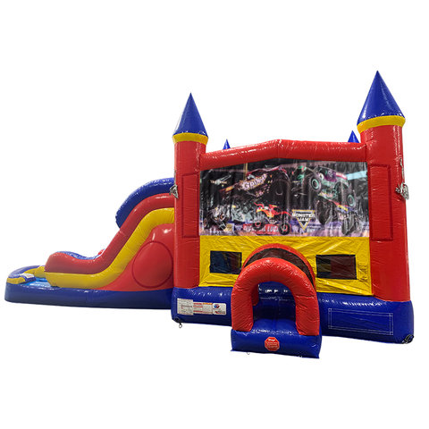 Monster Truck (2) Double Lane Dry Slide with Bounce House