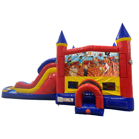 Pirates Double Lane Dry Slide with Bounce House