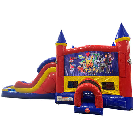 Pokemon Double Lane Water Slide with Bounce House Combo