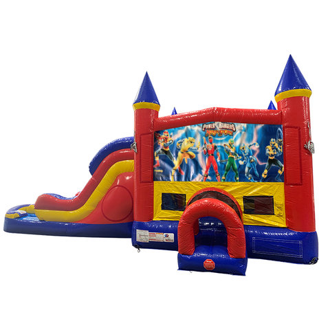 Power Rangers Double Lane Dry Slide with Bounce House