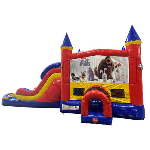 Secret Life of Pets Double Lane Dry Slide with Bounce House