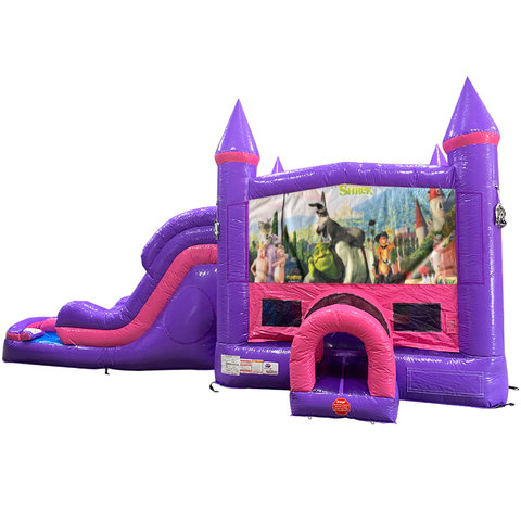 Shrek Dream Double Lane Wet/Dry Slide with Bounce House