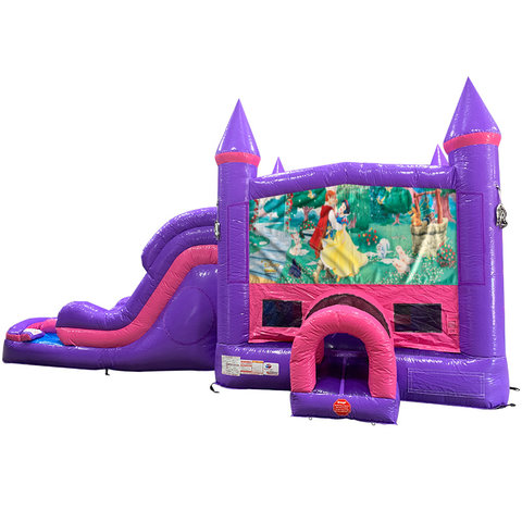 Snow White Dream Double Lane Wet/Dry Slide with Bounce House