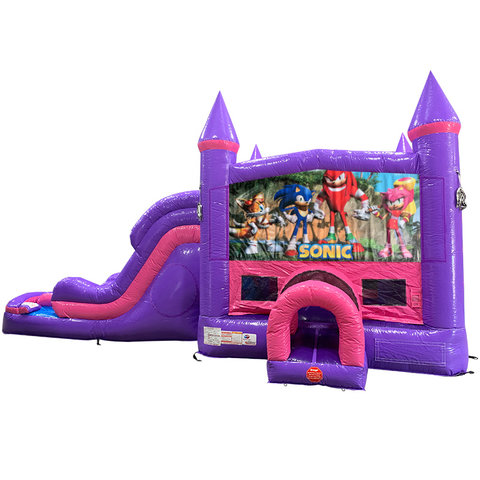 Sonic Dream Double Lane Wet/Dry Slide with Bounce House Combo
