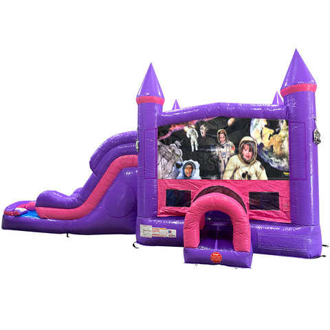 Space Kids Dream Double Lane Wet/Dry Slide with Bounce House