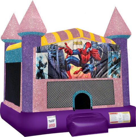 Spiderman Inflatable bounce house with Basketball Goal Pink