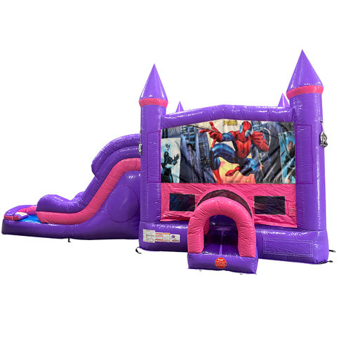 Spiderman Dream Double Lane Wet/Dry Slide with Bounce House