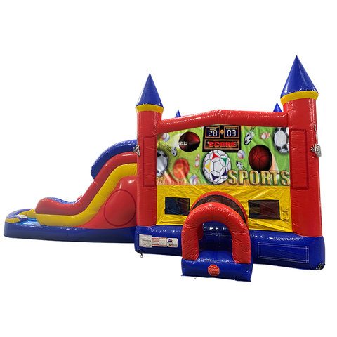 Sports Double Lane Water Slide with Bounce House